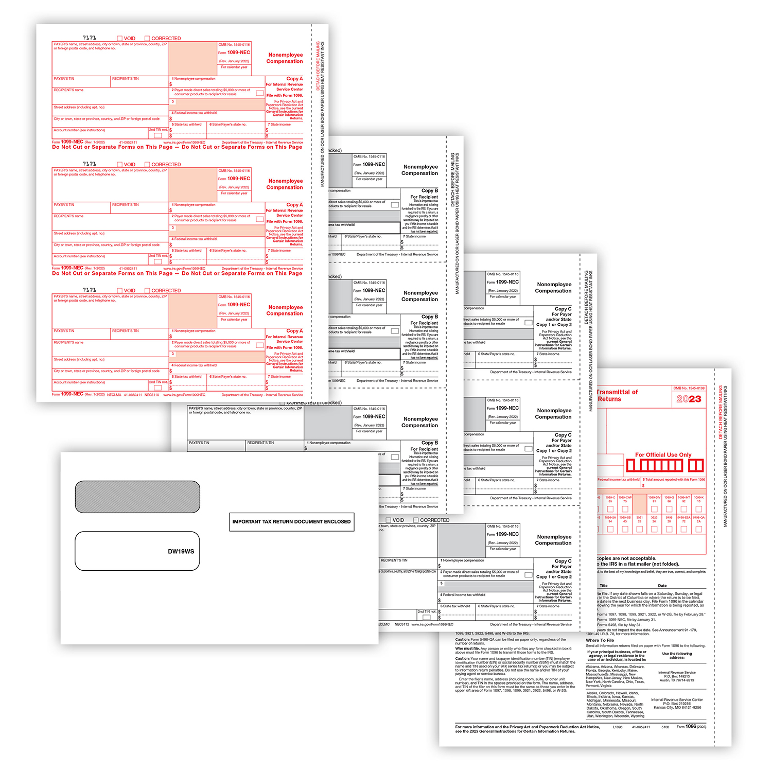 Picture of 1099-NEC Set, Copy A,B,C,C w/ Self-Seal Envelopes (DW19S) (50 Employees/Recipients)