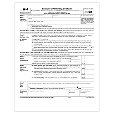 Picture of 2022 W-4 Employee's Withholding Allowance Form, 1-Part