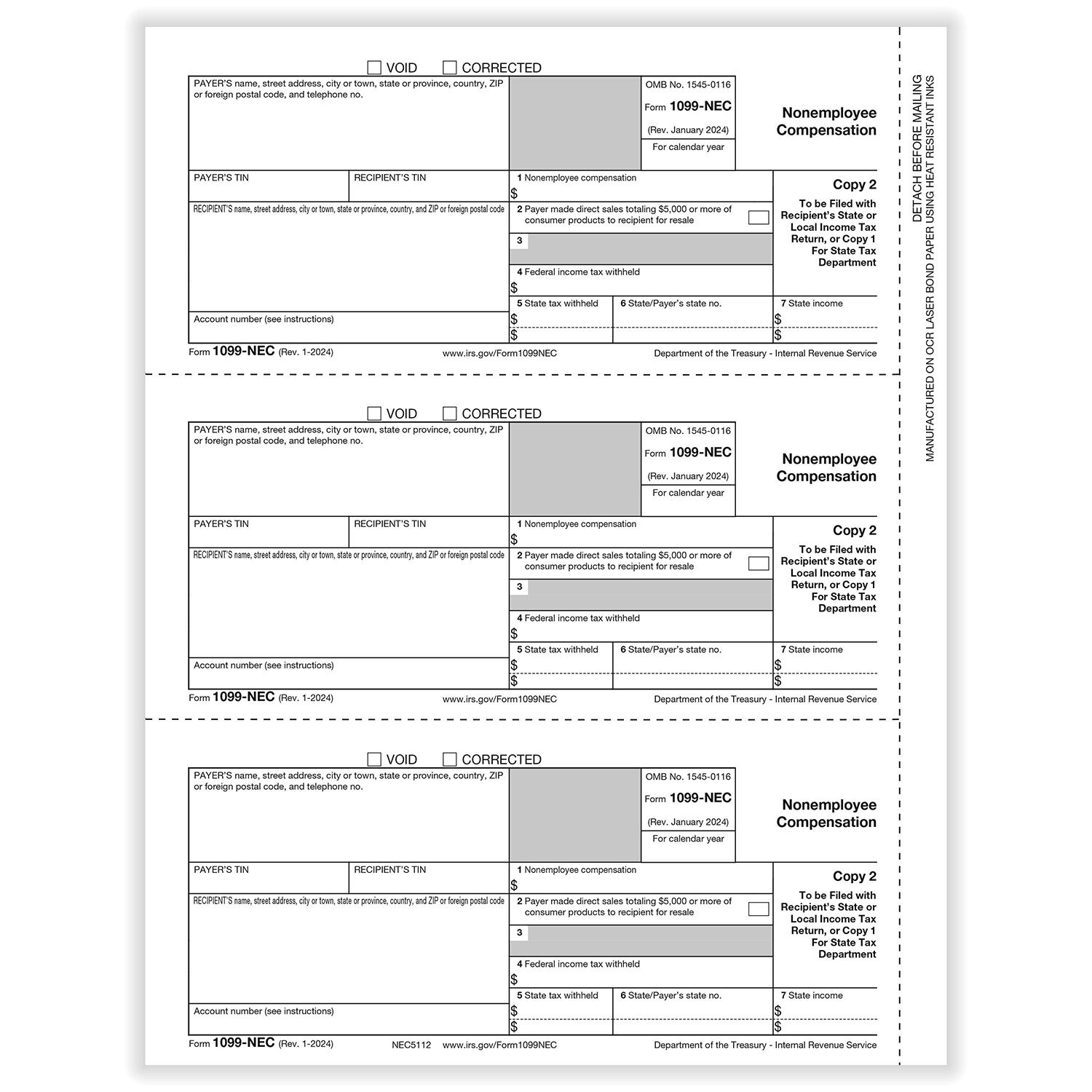 Picture of 1099-NEC, Payer/State Copy C, 3-Up, Pack of 50